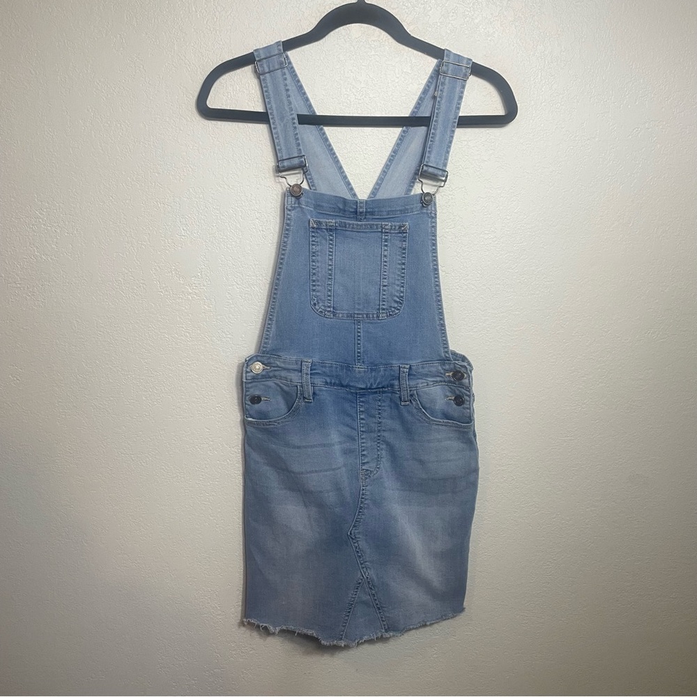 KanCan Overall Jean Dress-Stretchy-Light Wash Denim w/Raw Bottom Hem Size Small